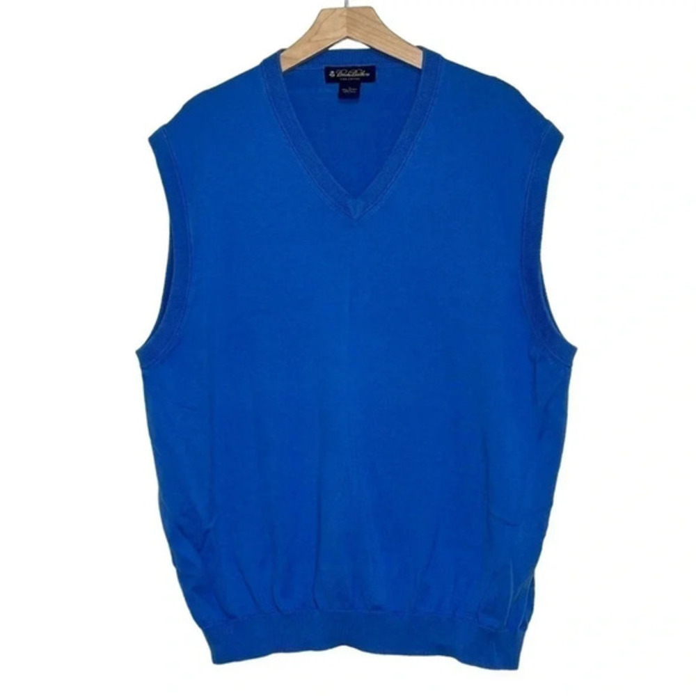 Brooks Brothers Sweater Vest XL Blue Pima Cotton V-Neck Sleeveless Knit Pullover